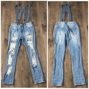 Forever 21 High Rise Distressed Jean Overalls S